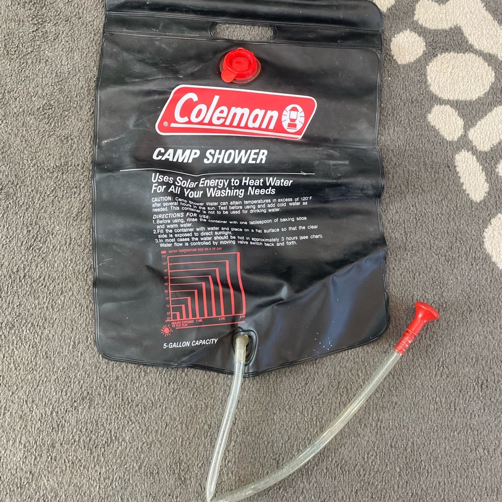 New Coleman Black Camp Shower with Red Accents and Clear Hose